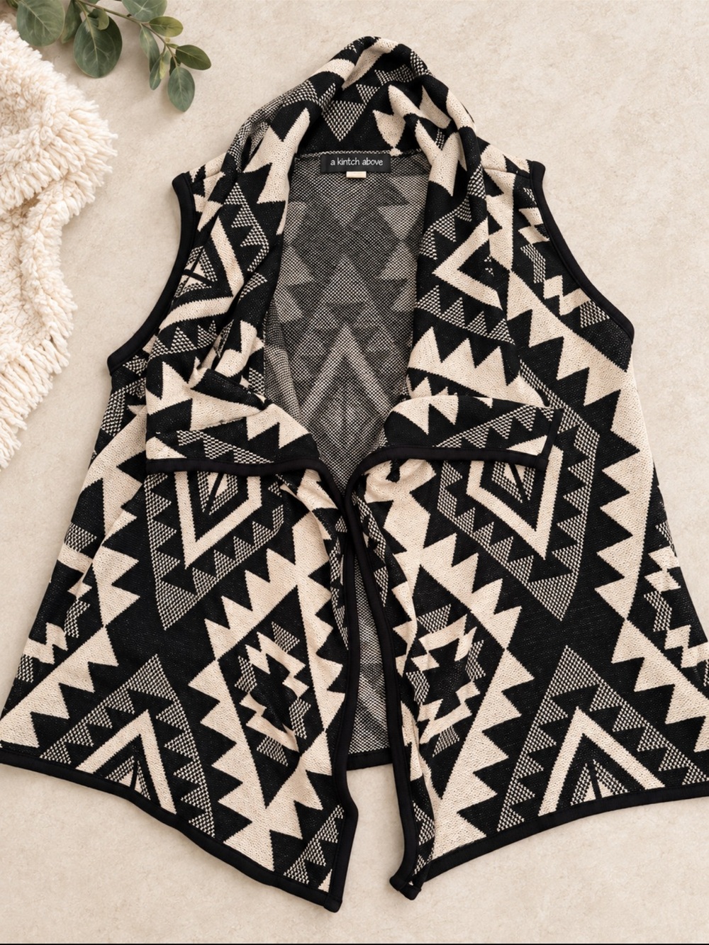 A Knitch Above Black & Cream Aztec Hooded Sweater Vest with Tie